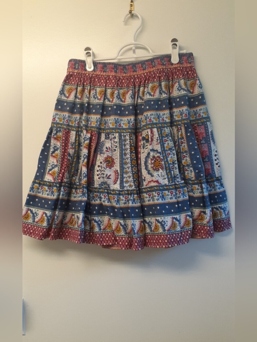 Boho Tiered Floral Patchwork Skirt - Blue & Red - Picture 2 of 6